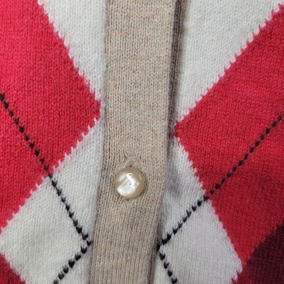 Merona Women Sweater XS Woolblend‎ Brown Red Argyle Button Up Preppy Academia - Picture 3 of 7